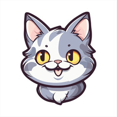 Cute American Shorthair Cat Breed Colorful Watercolor Funny Face Cartoon Kawaii Clipart Illustration