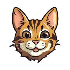 Cute Bengal Cat Breed Colorful Watercolor Funny Face Cartoon Kawaii Clipart Illustration