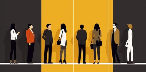 People queuing, minimalist