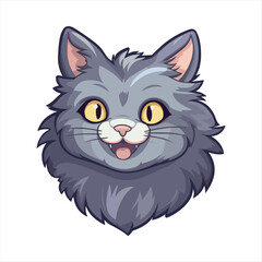 Cute Nebelung Cat Breed Colorful Watercolor Funny Face Cartoon Kawaii Clipart Illustration