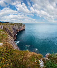 Fototapeta na wymiar Bay of Biscay summer rocky coast top view, Spain, Asturias.