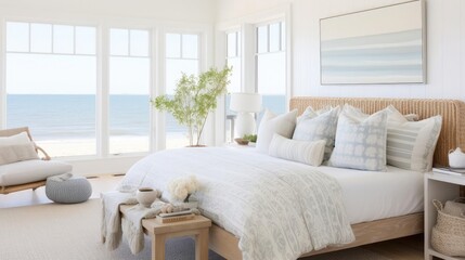 Cozy clean interior design with muted costal colors bedroom