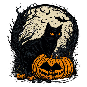  black cat and pumpkin graphics for halloween