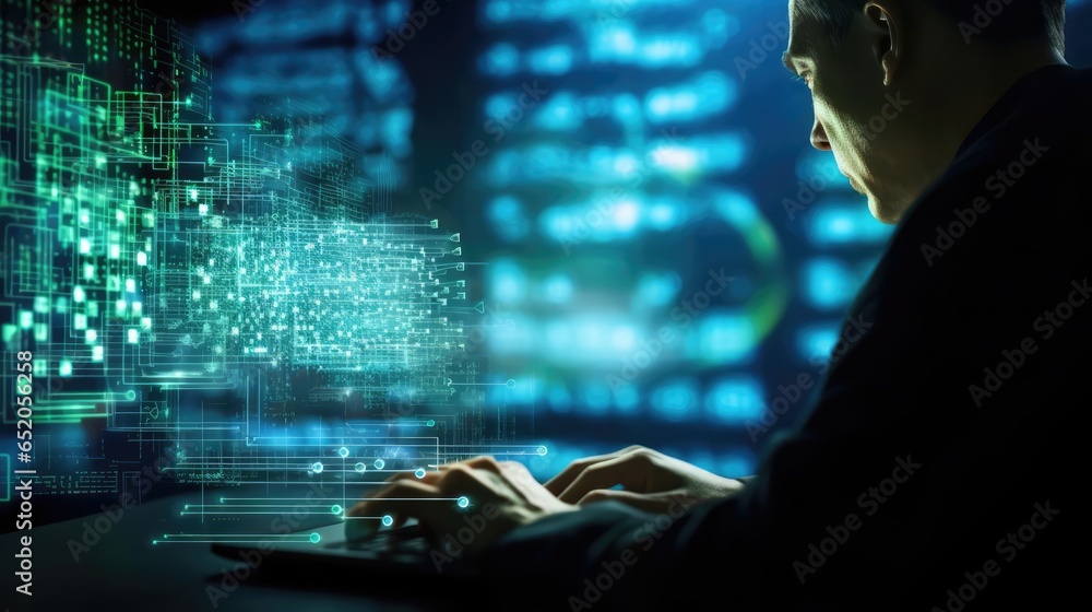 Aufkleber developer engaging with holographic code elements for enhanced creativity