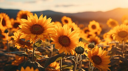 Sunflower field, yellow flowers, ai generated