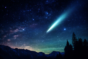 A comet in the night sky - obrazy, fototapety, plakaty