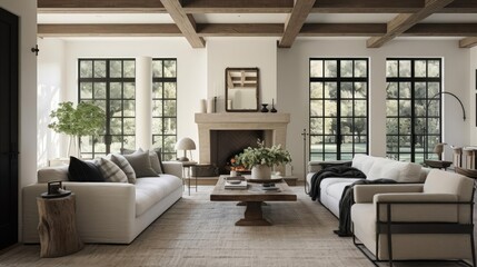 Luxury farmhouse decor with rich black accents living room