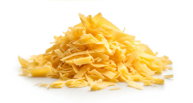 Cheese shavings on a white background.