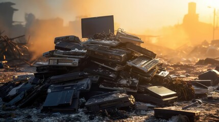 Piles of Electronic Waste in a Landfill