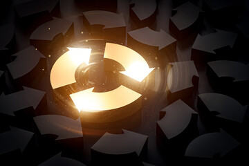 maze business arrow directions concept. black and golden arrows. bureaucracy difficulty loop cycle. exception throttling process. 3d render