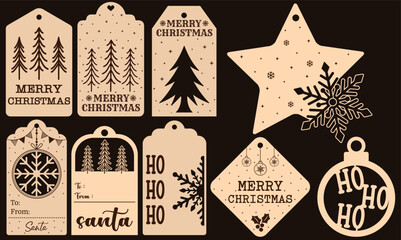 Christmas Gift Tag Laser Cut Bundle - obrazy, fototapety, plakaty