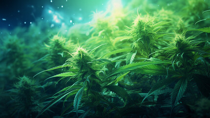 Fototapeta na wymiar cannabis leaf on a background of smoke, the concept of legalization of marijuana