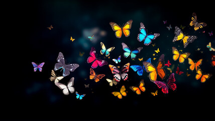 colorful butterflies on black background