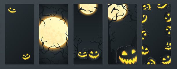 Happy Halloween stories template for phone photo. Business card with halloween story. Social media pack vector. Yellow black colors.