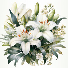 Fototapeta premium watercolor Lily clipart, Generative Ai