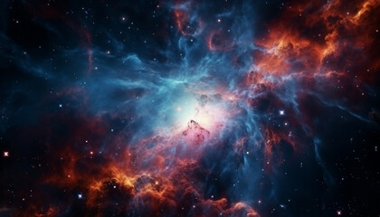 Fototapeta na wymiar nebula in galaxy colorful clouds space background, made with Generative AI