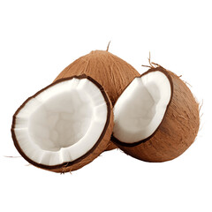 Coconut halves, a taste of paradise, isolated on a white background.
