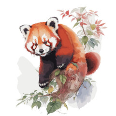 red panda with bamboo