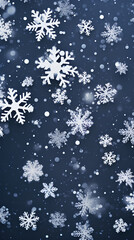 Snowy background with snowflakes. Flat lay.