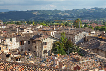 General view of the city of Gubbio. View from Main Square. Umbria. Italy.