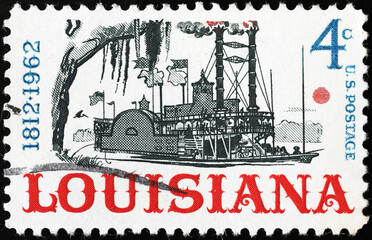 Celebration of Louisiana state on old american stamp