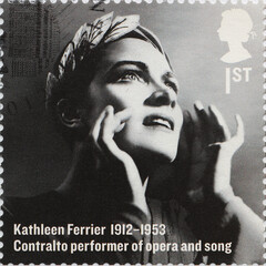 Contralto performer Kathleen Ferrier on british stamp - obrazy, fototapety, plakaty