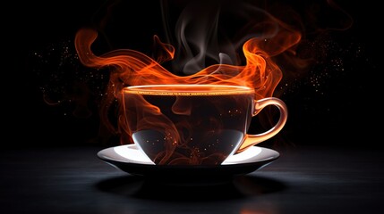 Hot coffee cup on the table black background. AI generated image