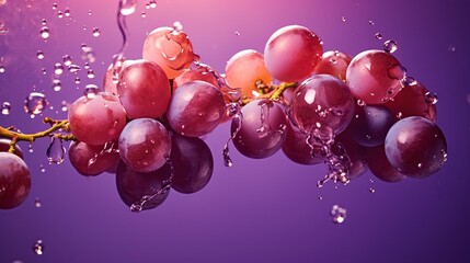Grape fruit on splashing water isolated background. AI generated image
