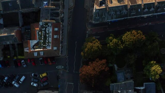 Aerial shot of St. Andrews in Scotland, United Kingdom, historical town by the water