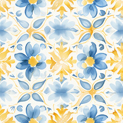 Obraz premium Azulejo repeat seamless pattern background in watercolor and acrylic style