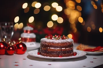 Fotobehang Christmas cake on the table © ChaoticMind
