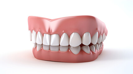 Obraz premium Model of a human jaw with white veneers on teeth. Jaw in dentistry. Clean denture, model with veneers on teeth in dentist's office.