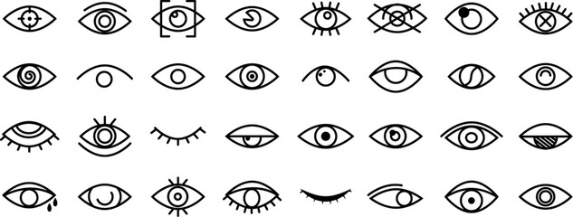 Line eyes symbols. Outline eye icon, isolated ophthalmology signs collection. Vision elements for drops or clinic, healthcare decent vector logo
