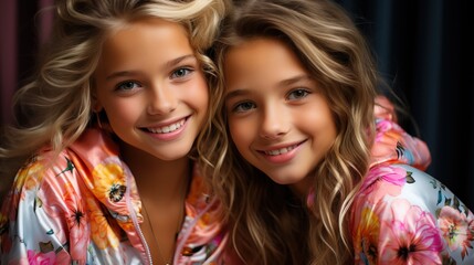 Studio portrait of two cheerful young girls.
