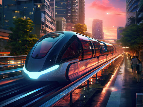 Futuristic Hyperloop in Urban Landscape