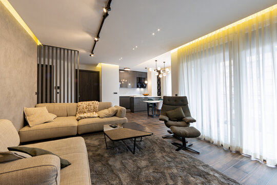  interior of a open plan modern luxury apartment.