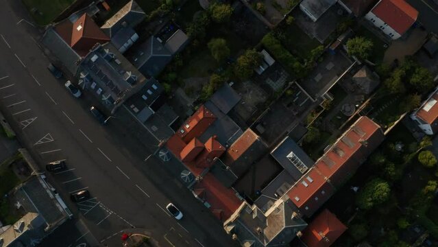 Aerial shot of St. Andrews in Scotland, United Kingdom, historical town by the water