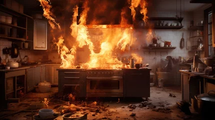 Selbstklebende Fototapete Feuer Kitchen on fire