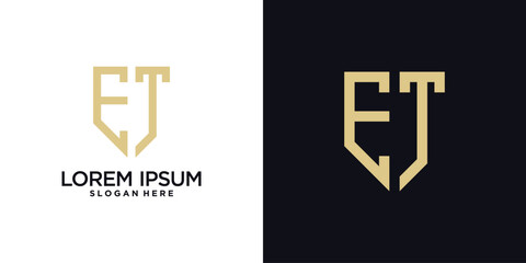 Obraz premium Monogram logo design initial letter e combined with shield element and creative concept