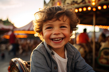 Childhood Delights: Young Boy's Joyful Day at the Fair - obrazy, fototapety, plakaty