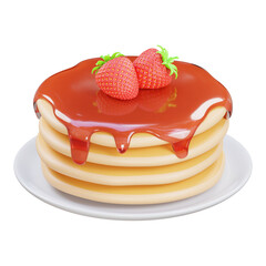 pancake with strawberry jam 3d icon illustration