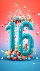 Sweet 16 Celebration: Colorful Illustration for Birthday Greeting Card