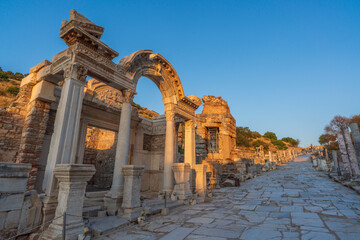 Ephesus ancient city of izmir and famous landmark hadrian gate touristic destination - obrazy, fototapety, plakaty