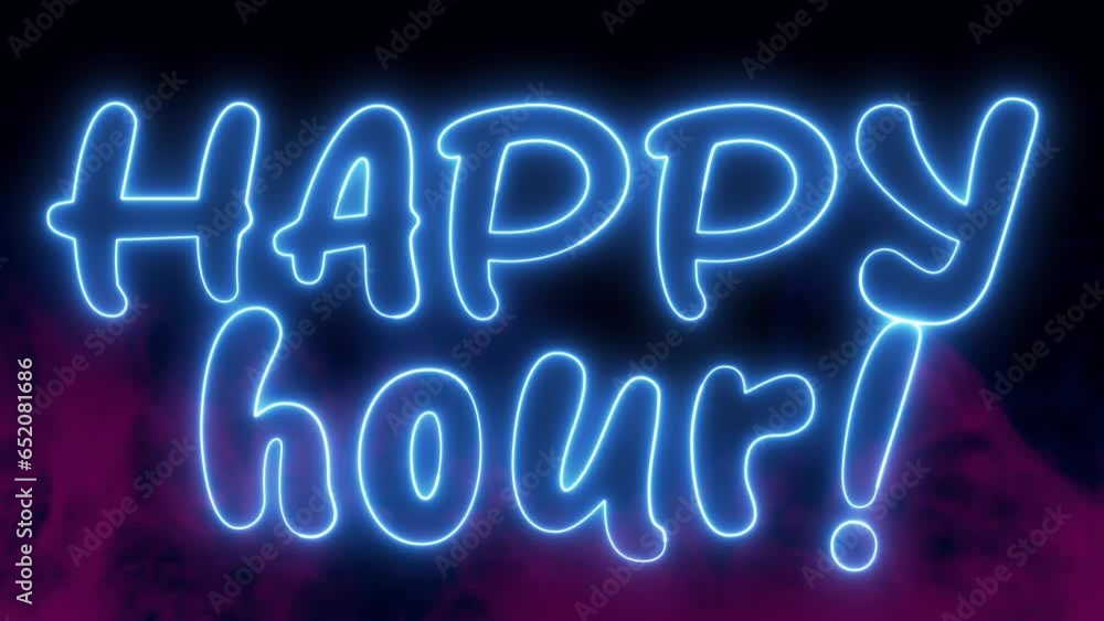 Poster happy hour text font with light. luminous and shimmering haze inside the letters of the text happy h