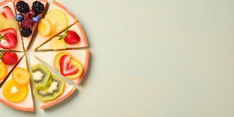 Fruit pizza on the table with copy space 