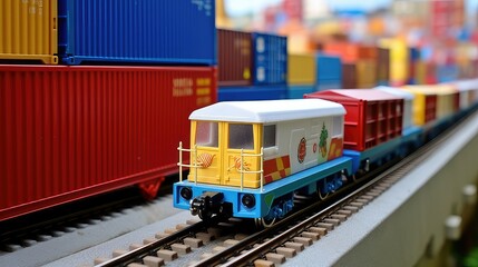 toy model cargo train moving shipping containers. generative AI