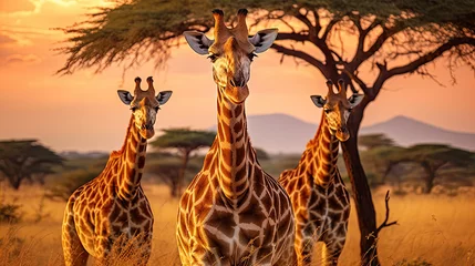 Schilderijen op glas Giraffes in the African savannah. Serengeti National Park. Africa. Tanzania. © Ziyan Yang