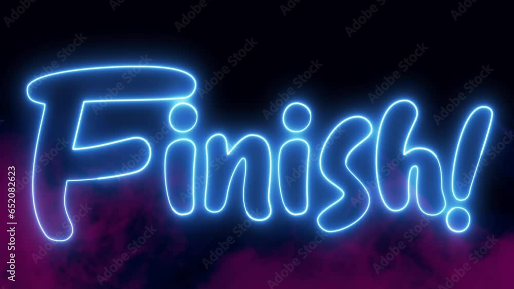 Poster finish text font with neon light. luminous and shimmering haze inside the letters of the text finish