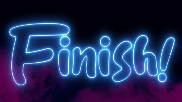 Finish text font with neon light. Luminous and shimmering haze inside the letters of the text Finish. Finish neon sign.