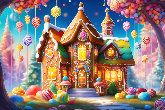 gingerbread house on a fairytale background